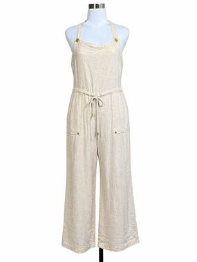 La Blanca Linen Blend Wide Leg Jumpsuit Cover Up Delphine Coast Tan S NWT